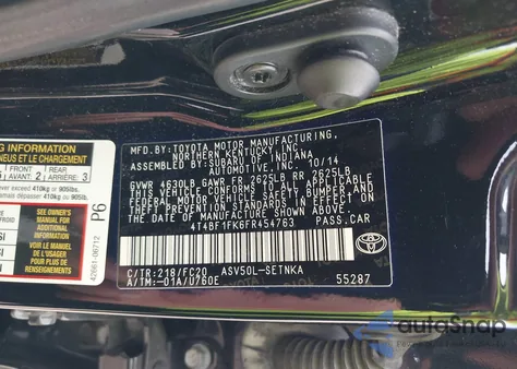 2015 Toyota Camry Le from USA, damaged, VIN 4T4BF1FK6FR454763